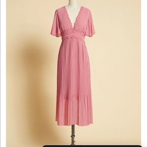 Lace Trimmed Pink Midi Dress